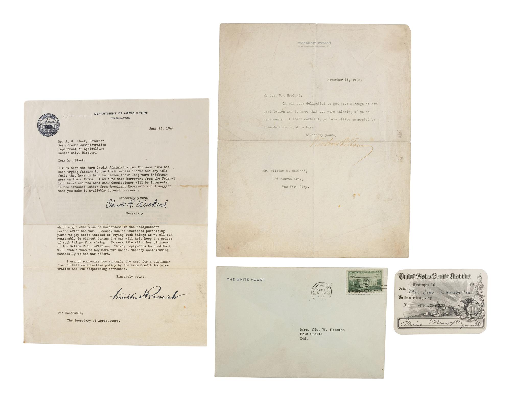 [POLITICS - DEMOCRATIC PARTY]. A group of ephemera related to 20th-century Democratic presidents and presidential candidates, many SIGNED, comprising: