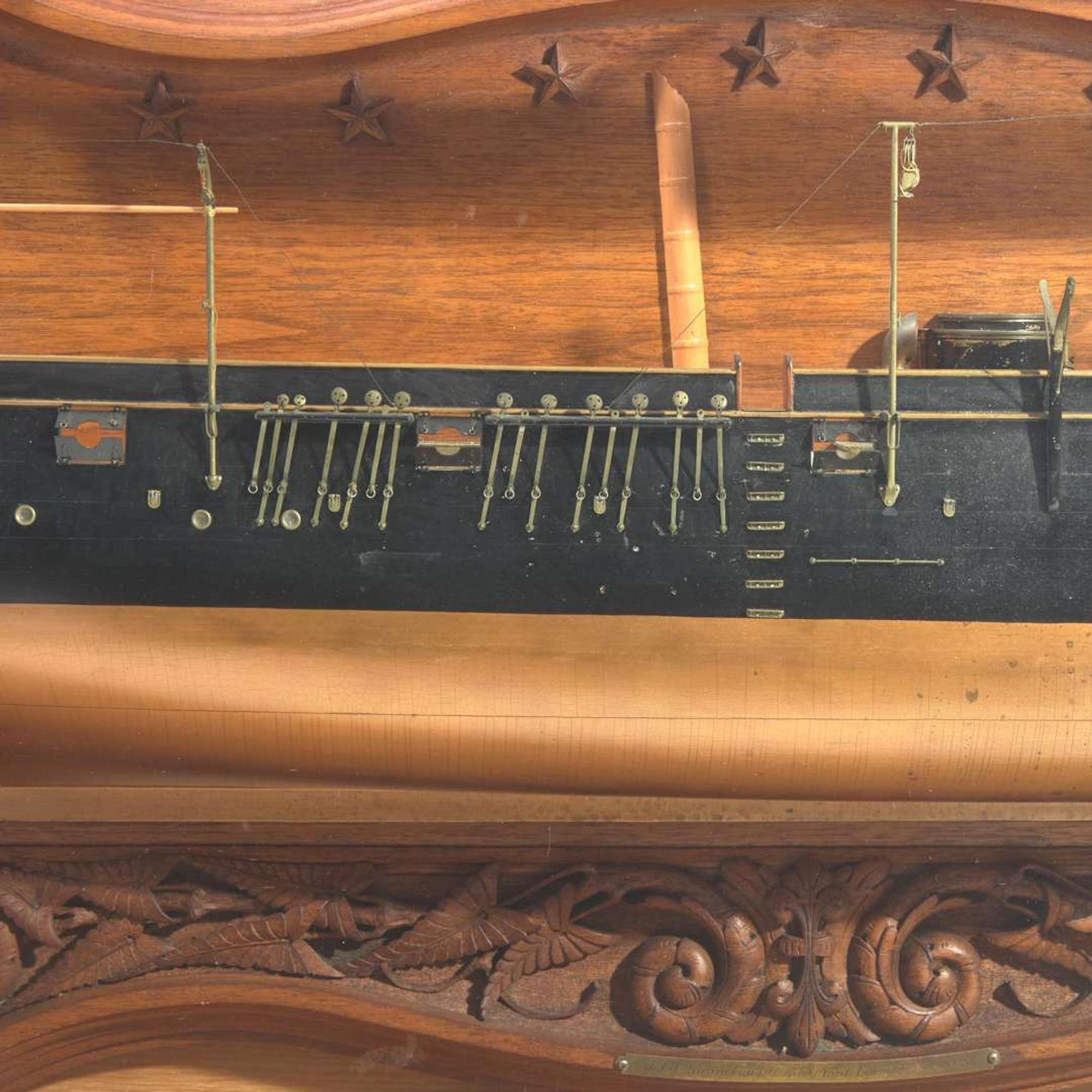 A cased half-model of the USS warship Quinnebaug (1875-1891) circa 1878