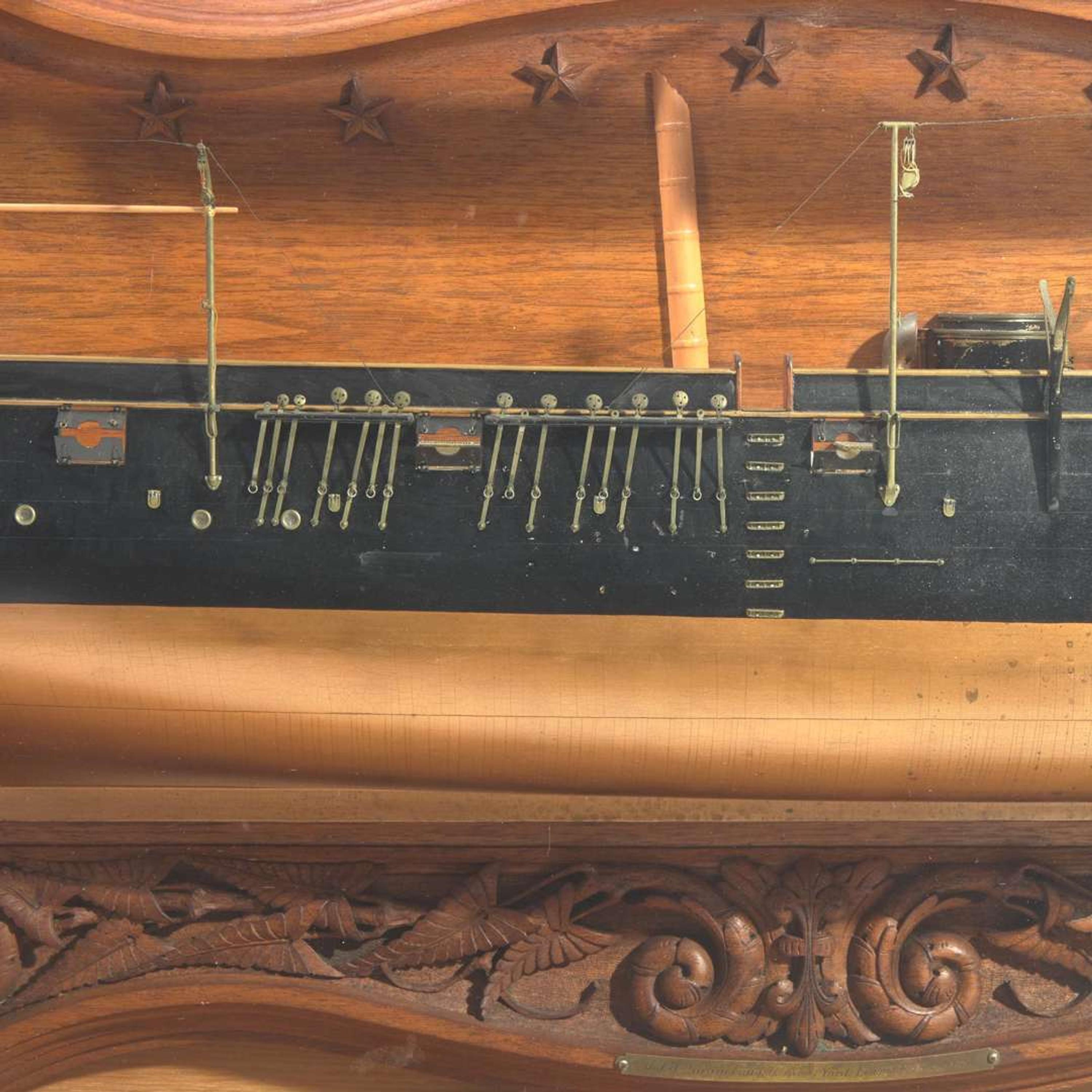 A cased half-model of the USS warship Quinnebaug (1875-1891) circa 1878