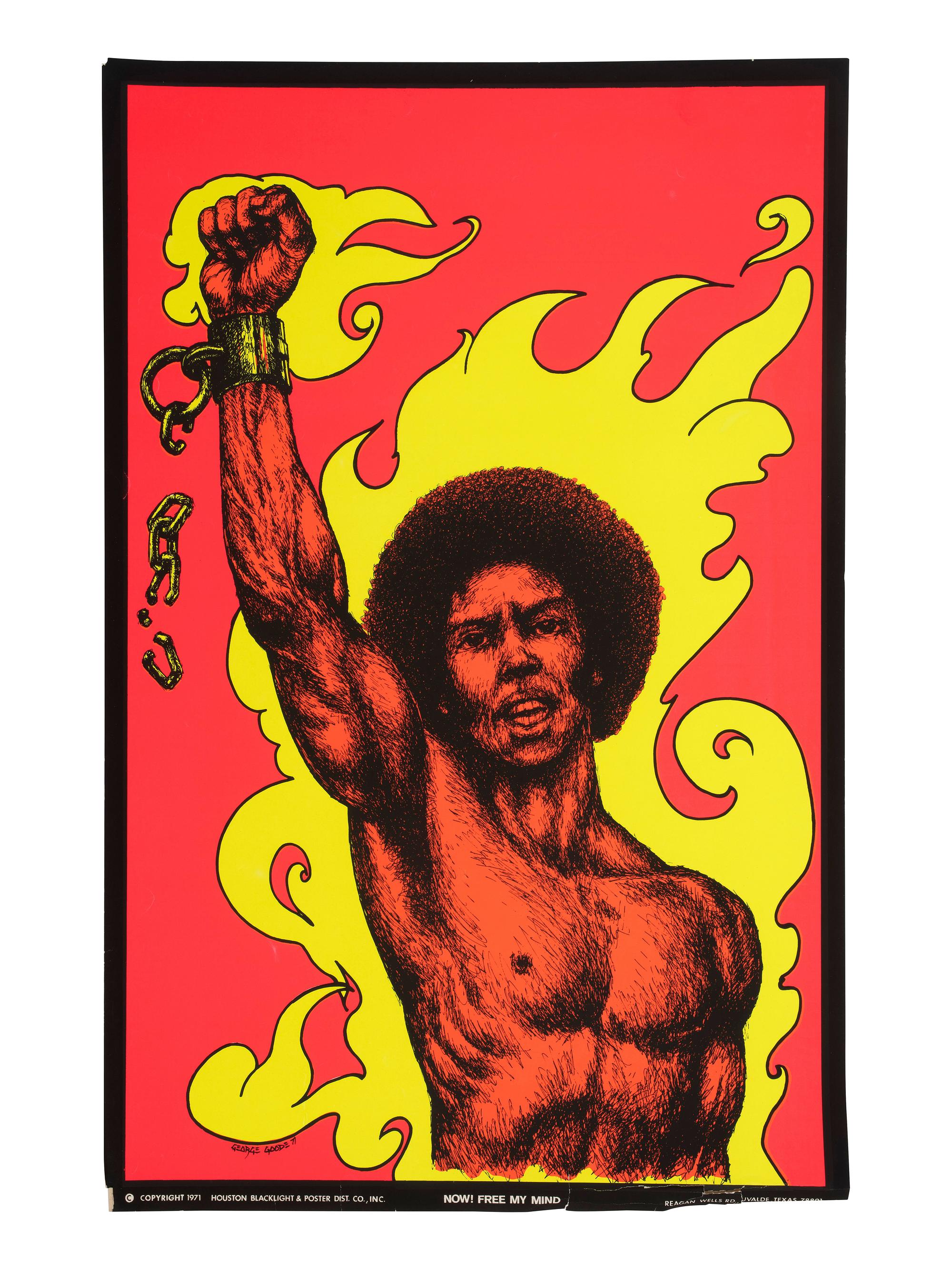 [BLACK POWER]. A group of 9 Black Power blacklight/Day-Glo posters, incl. velvet example.
