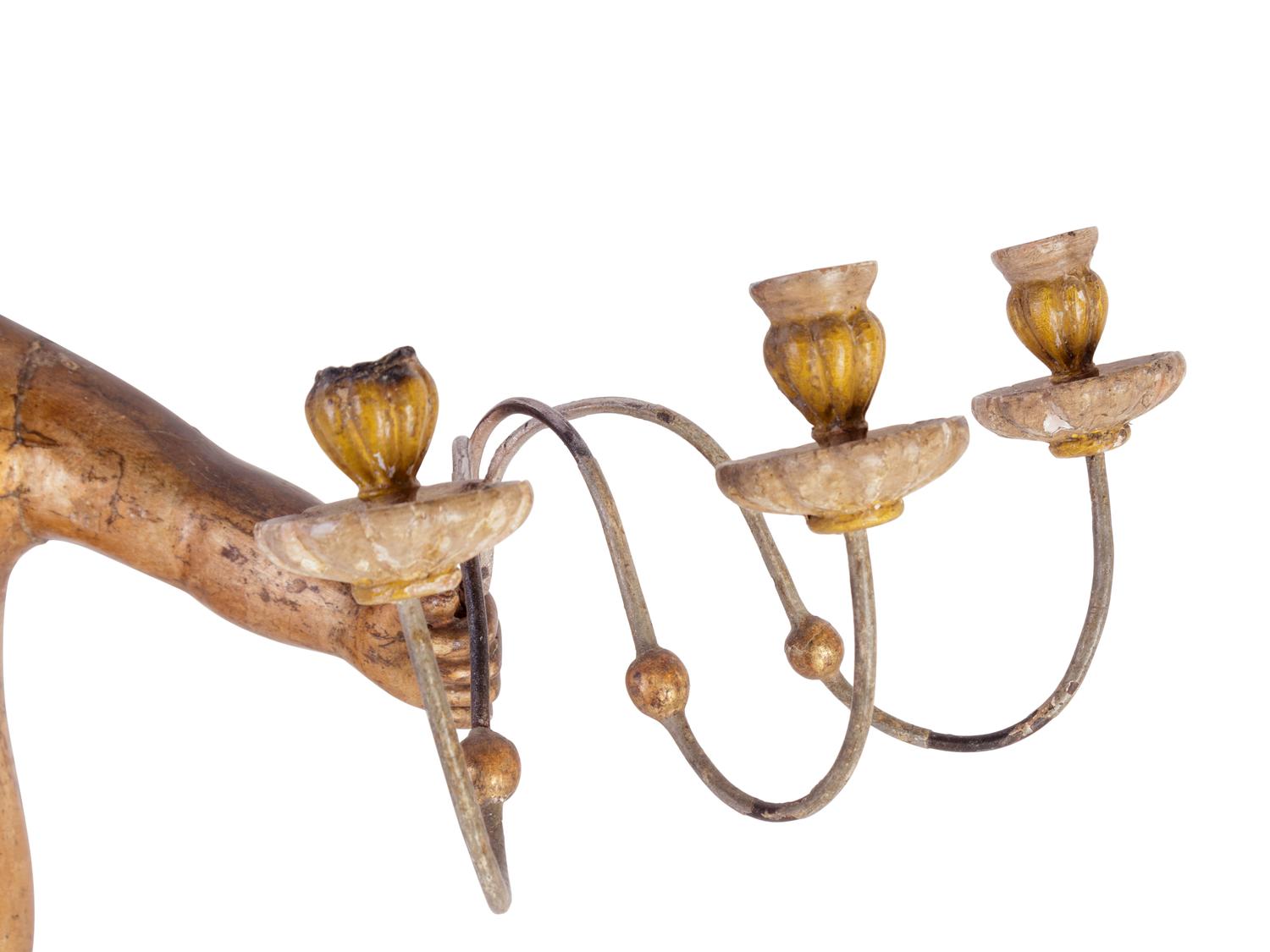 A Continental Giltwood Figural Six-Light Sconce