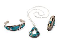 Navajo Silver and Cobblestone Inlay Jewelry