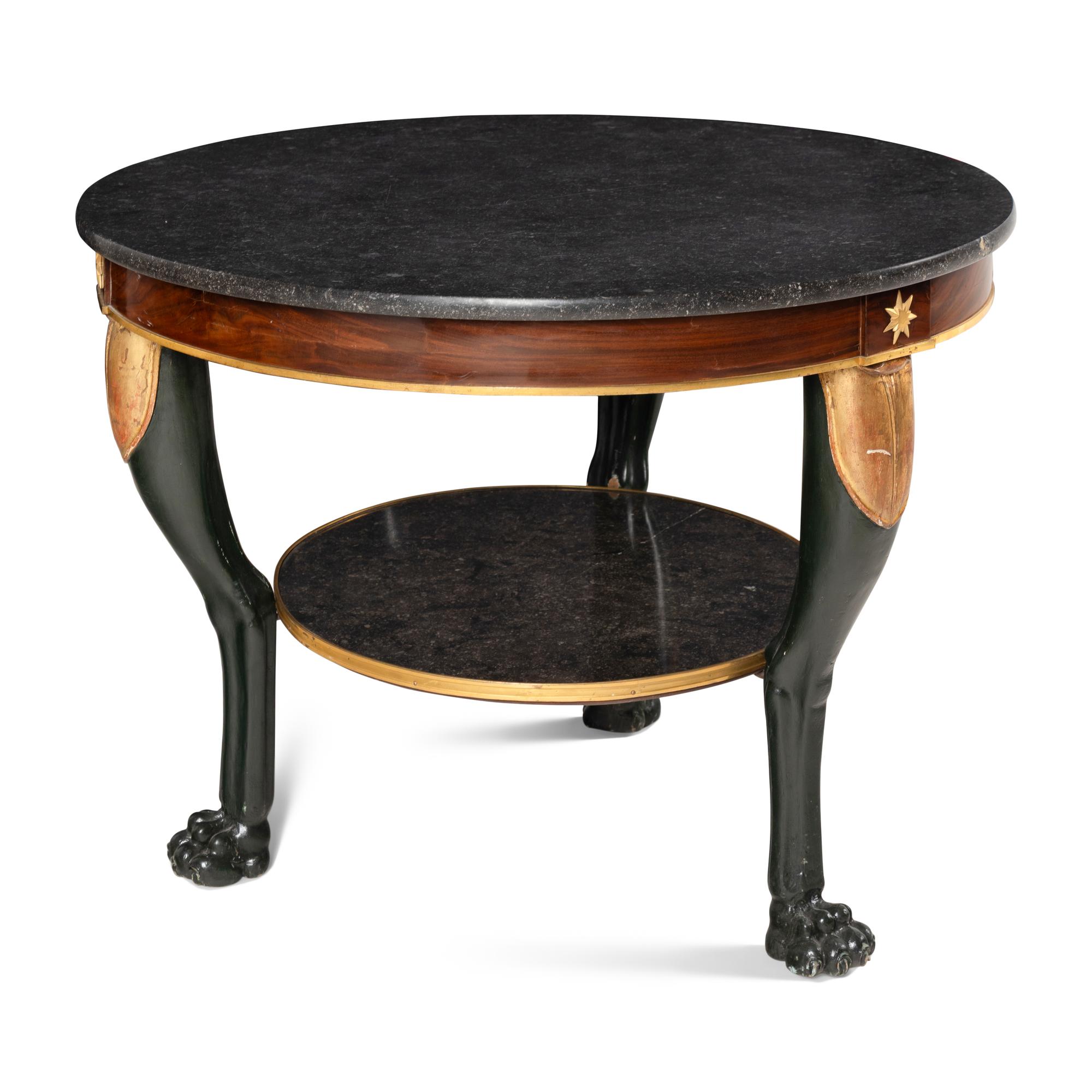 An Empire Painted and Parcel-Gilt Marble-Top Guèridon