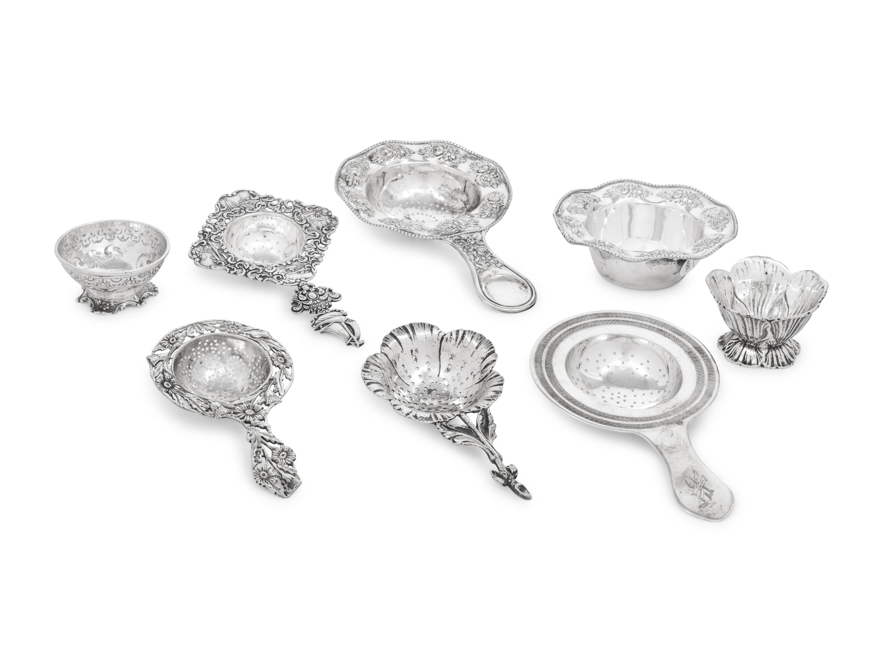 A Group of Five Silver Tea Strainers
