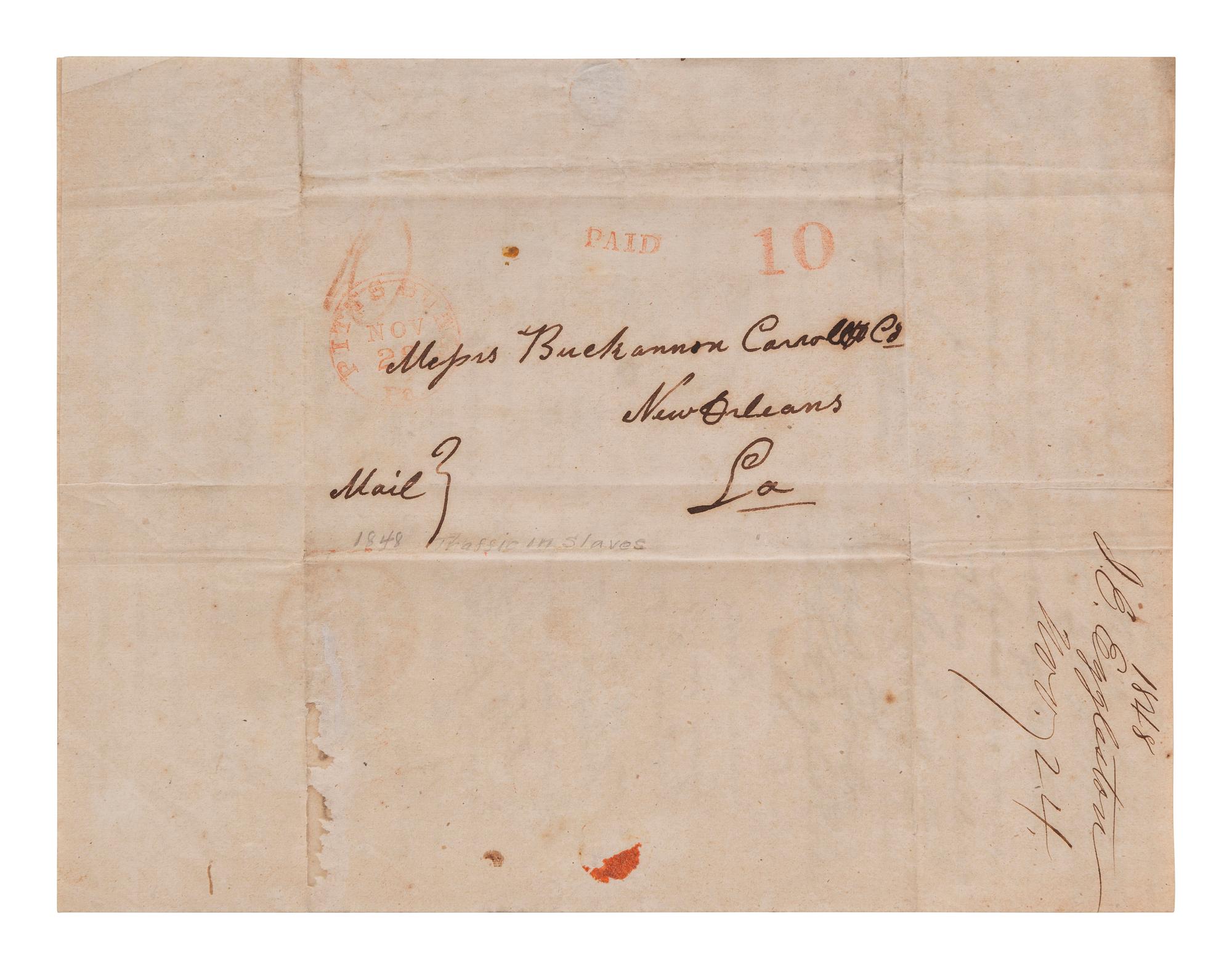 [ENSLAVEMENT]. Letter concerning the conveyance, insuring, and sale of slaves. Richmond, [VA], 1848.