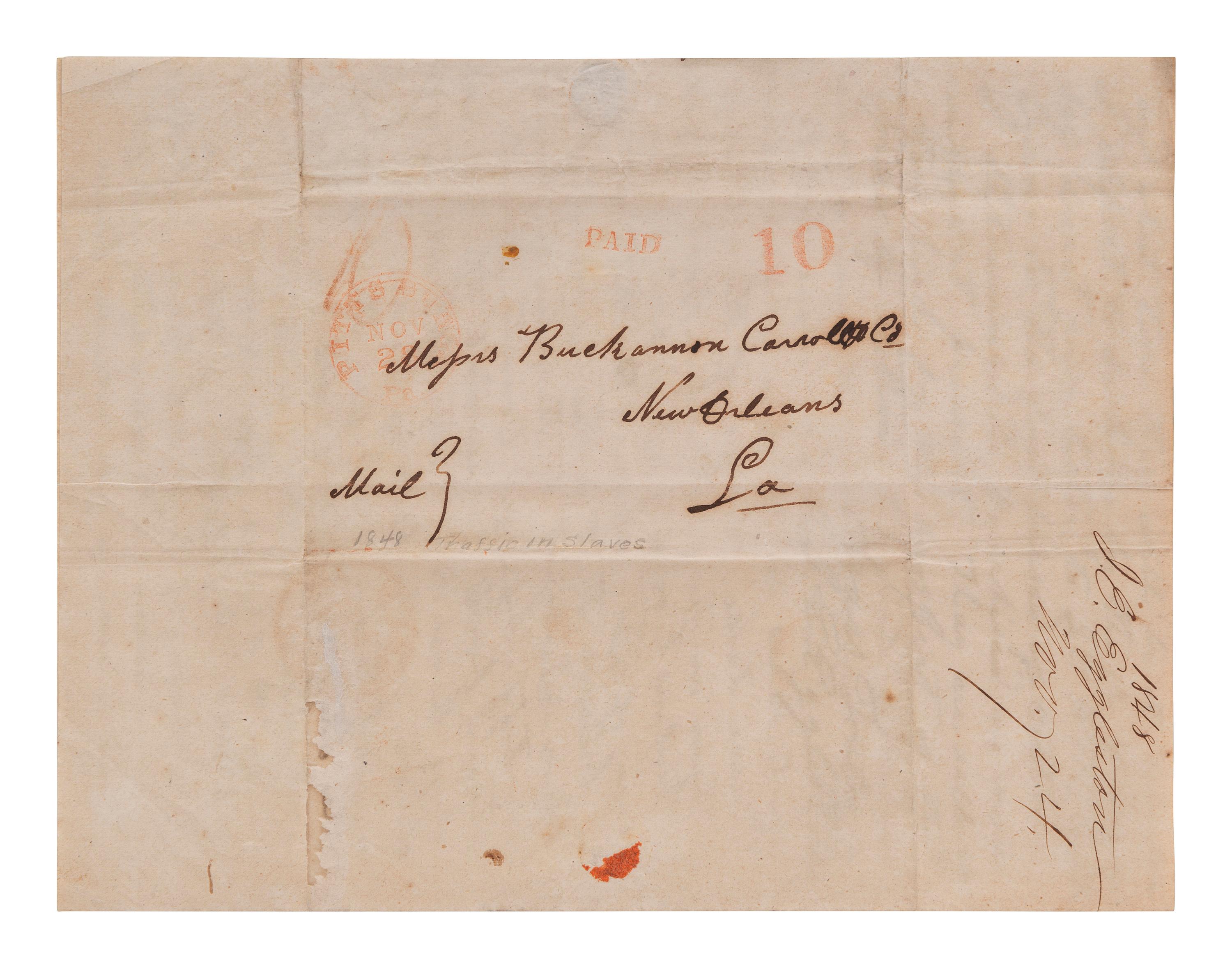 [ENSLAVEMENT]. Letter concerning the conveyance, insuring, and sale of slaves. Richmond, [VA], 1848.