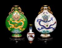Three Chinese Cloisonné Enamel 'Dragon' Vases