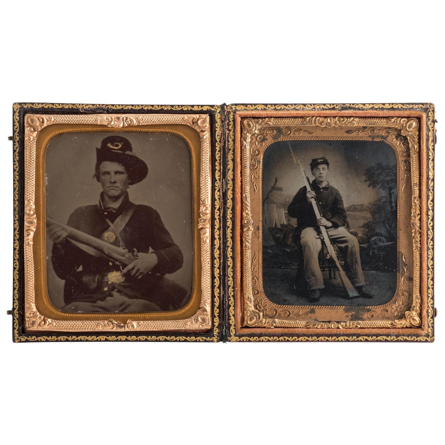 Two Sixth Plate Civil War Tintypes Featuring Armed Young Soldiers