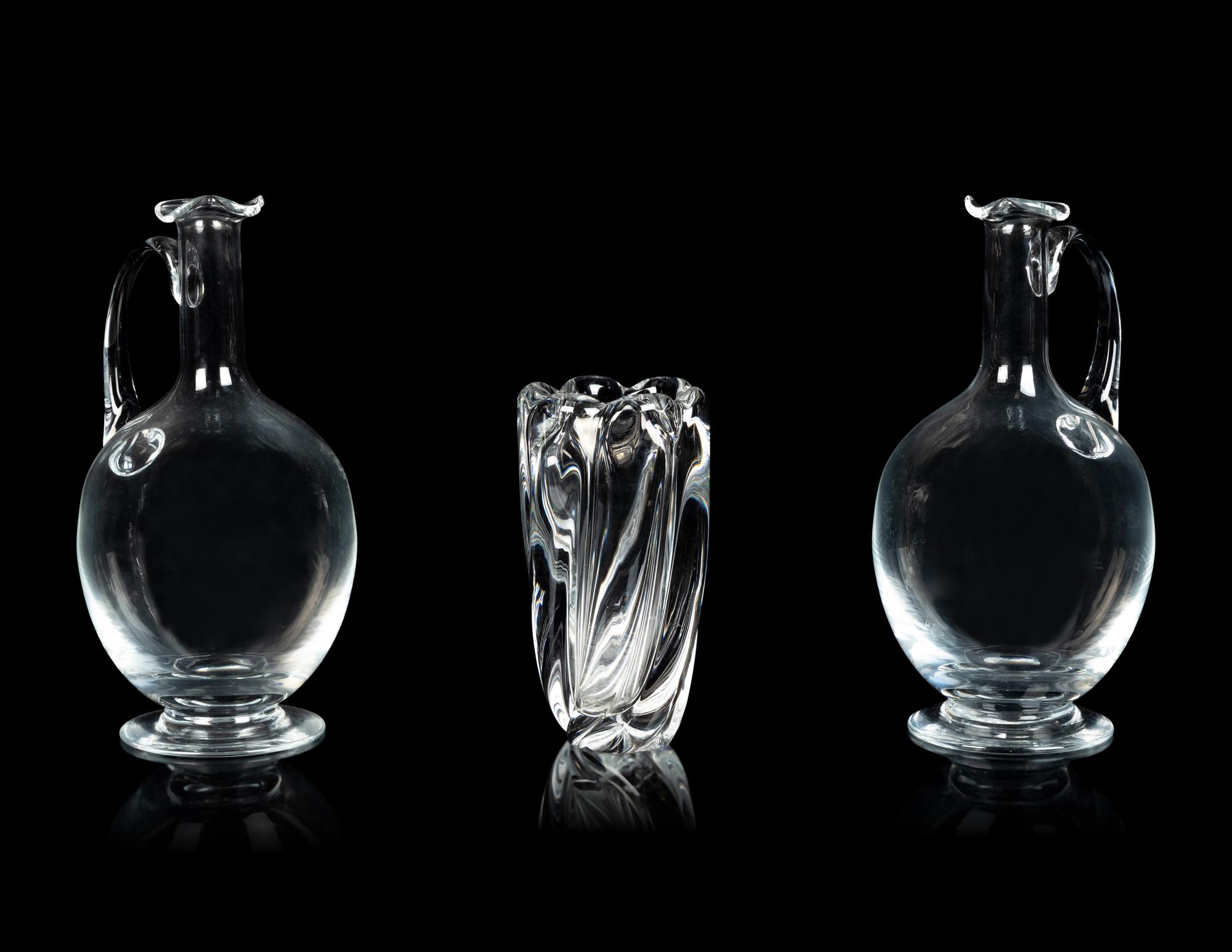 Two Blown Glass Pitchers and an Orrefors Glass Vase
