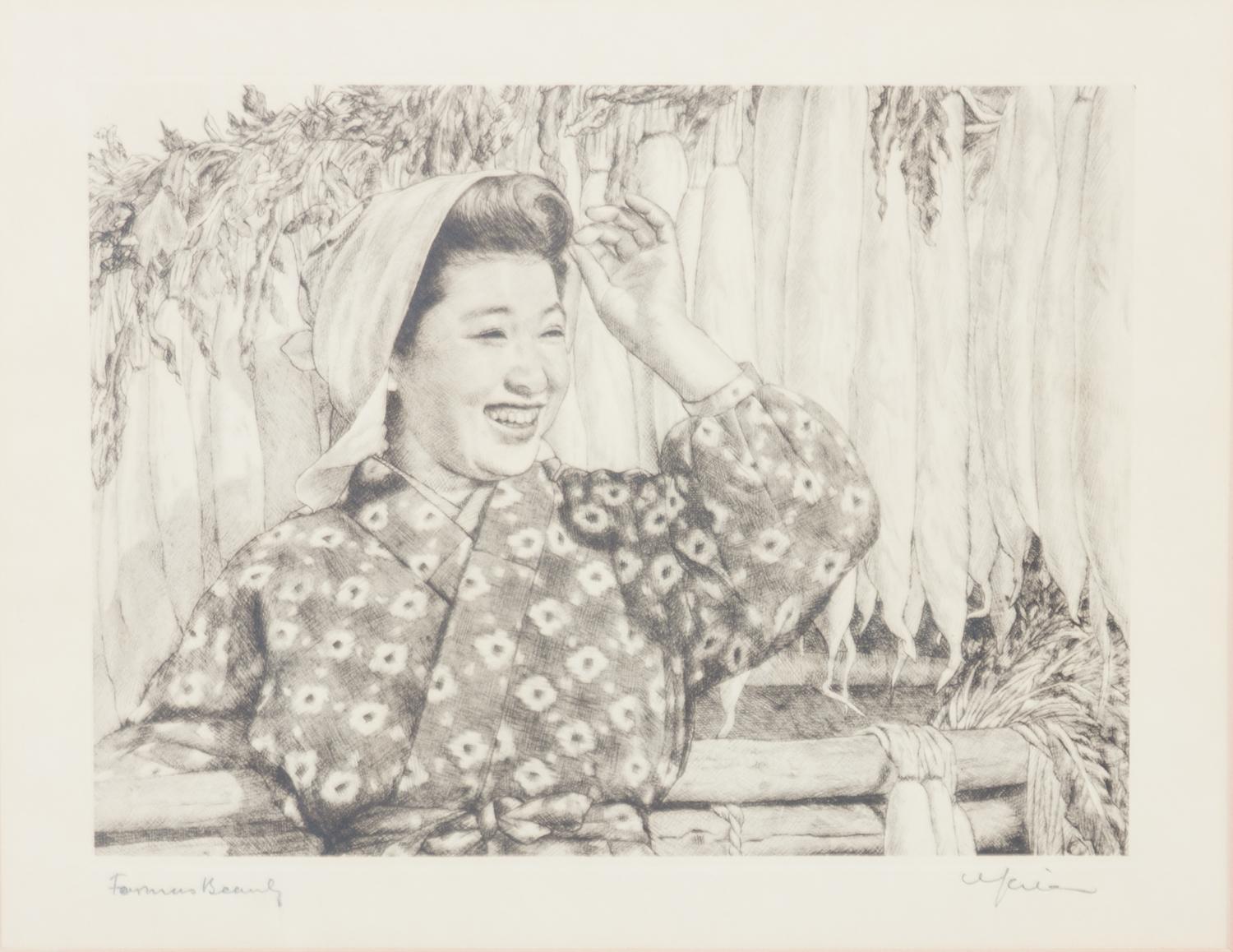 Willy Seiler, (German, 1903-1988), Five works: Japanese Rice Farmer, Rainy Day, Chatterboxes, Famous Beauty, and Little Mother