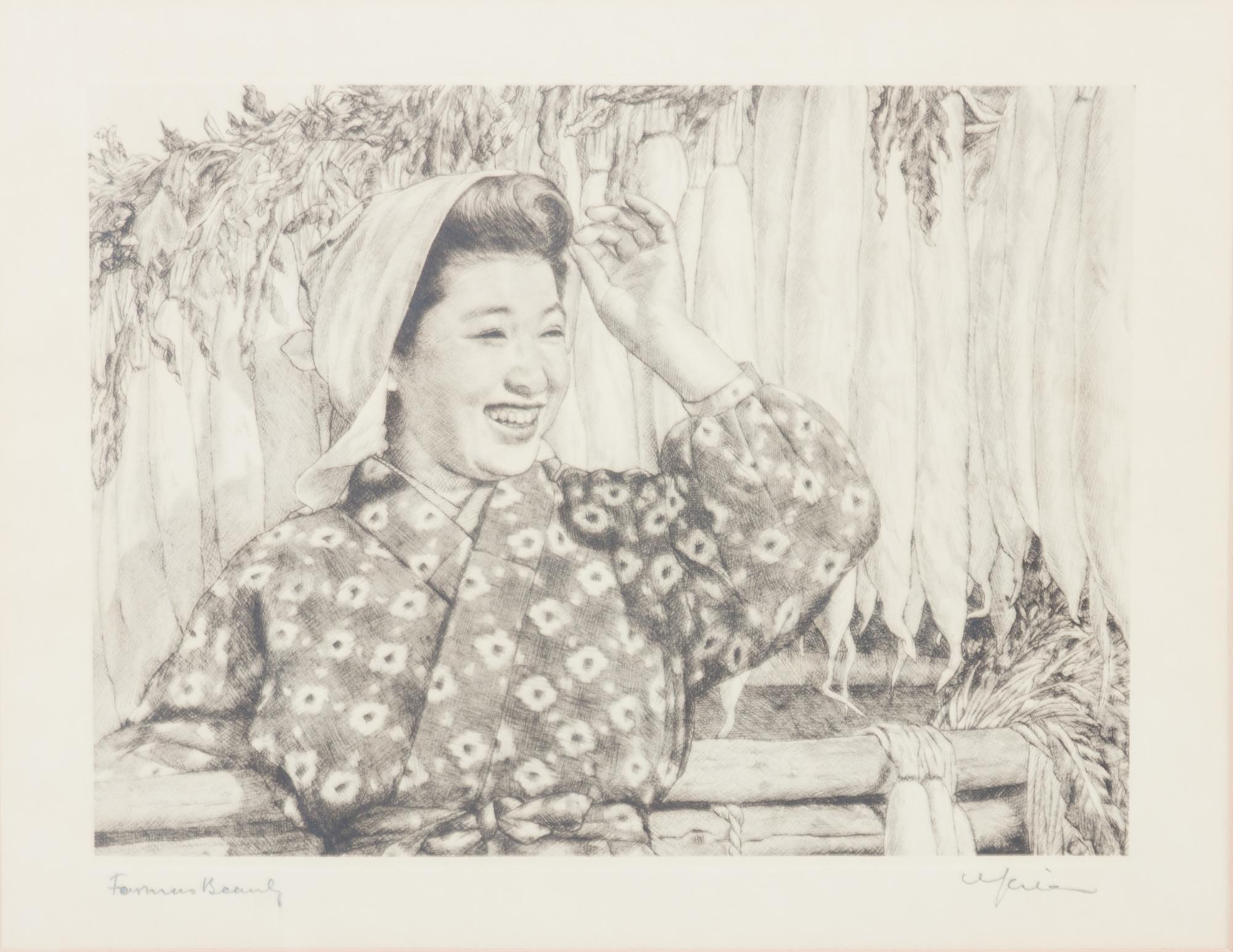 Willy Seiler, (German, 1903-1988), Five works: Japanese Rice Farmer, Rainy Day, Chatterboxes, Famous Beauty, and Little Mother