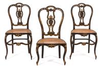 Three English Regency Ebonized and Gilt Decorated Side Chairs Height of tallest 32 3/4 inches. — 19TH CENTURY