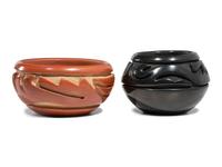 Carved Red and Blackware Pottery