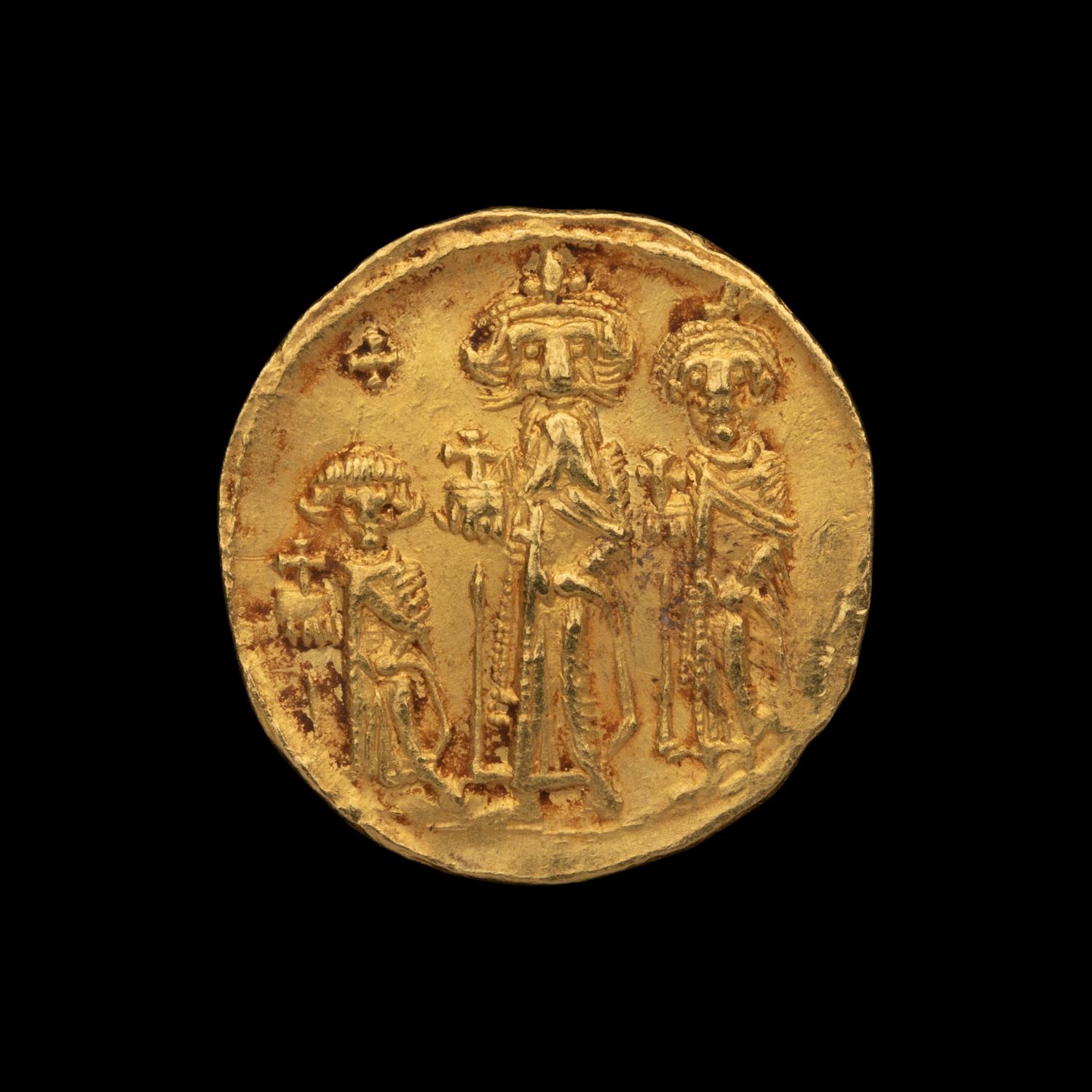 [ANCIENTS] BYZANTINE EMPIRE. Heraclius (638-641 AD). Av Solidus (4.4g, 22mm); the obverse showing Heraclius standing with his two sons Heraclius Constantine and Heraclonas