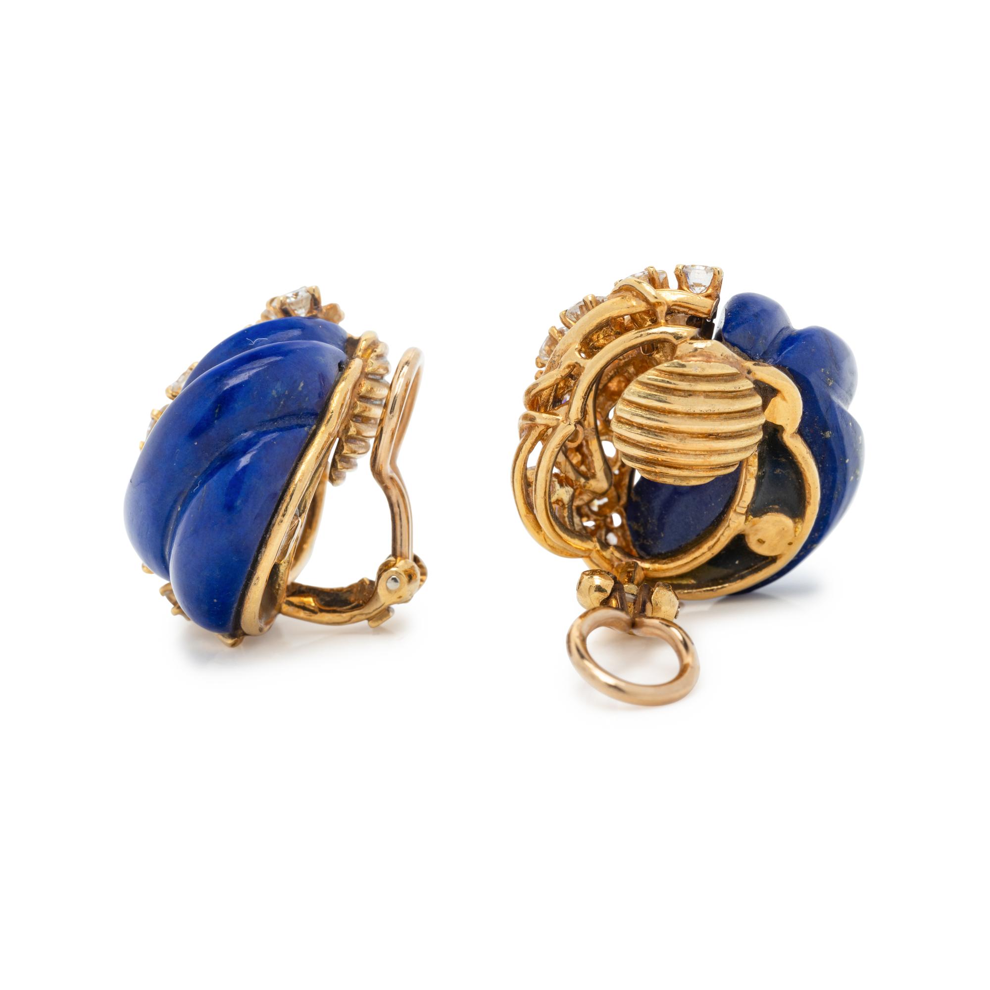 LAPIS LAZULI AND DIAMOND EARCLIPS
