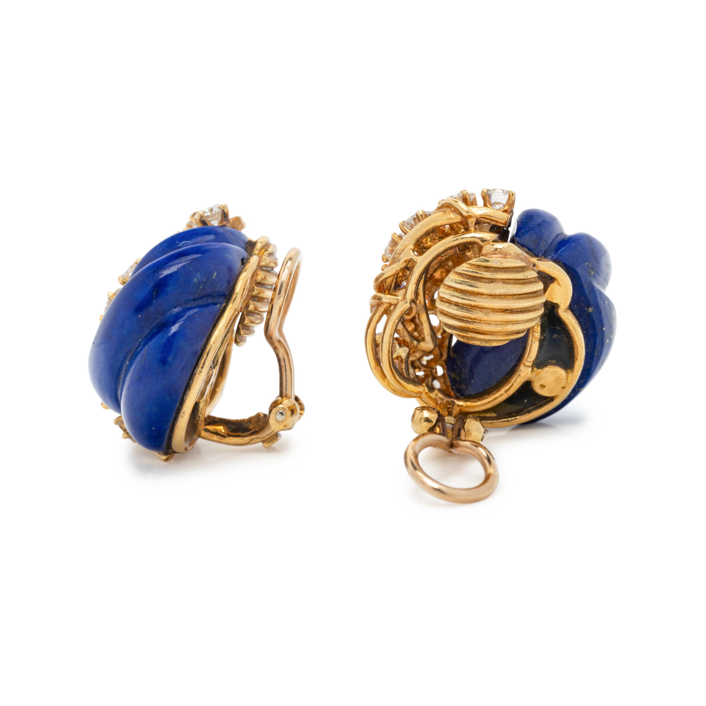 LAPIS LAZULI AND DIAMOND EARCLIPS