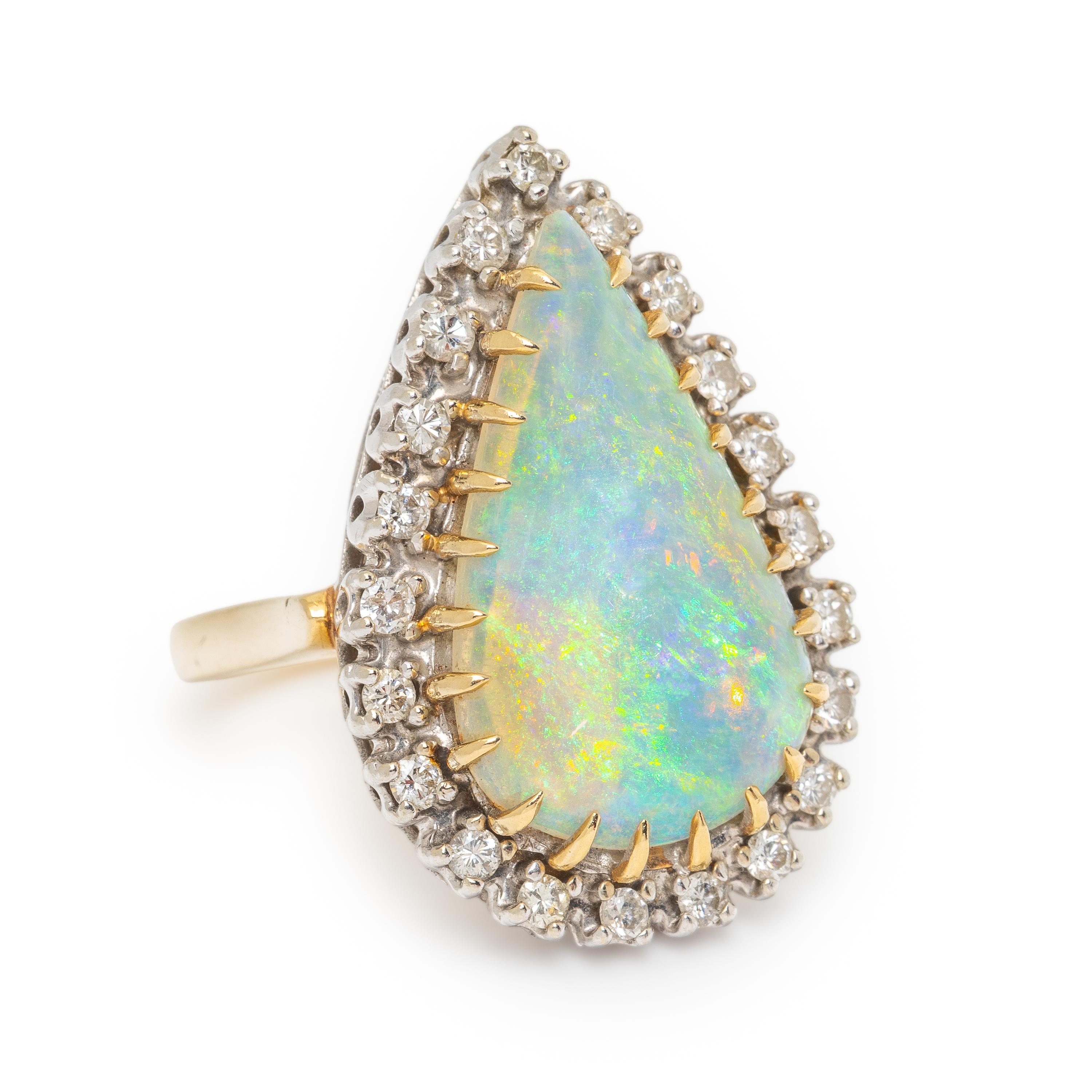 Opal, Diamond, and Bicolor Gold Ring