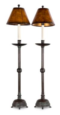 A Pair of Chinese-Style Patinated Metal Candlesticks Height 25 1/2 inches.