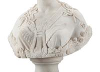 An Italian Marble Bust with an Associated Line-Inlaid Mahogany Pedestal