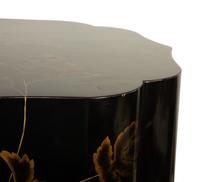 A Pair of Modernist Chinese Black and Gilt Decorated Lacquered Side Tables