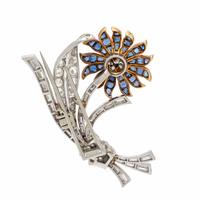 Sapphire and Diamond Flower Brooch
