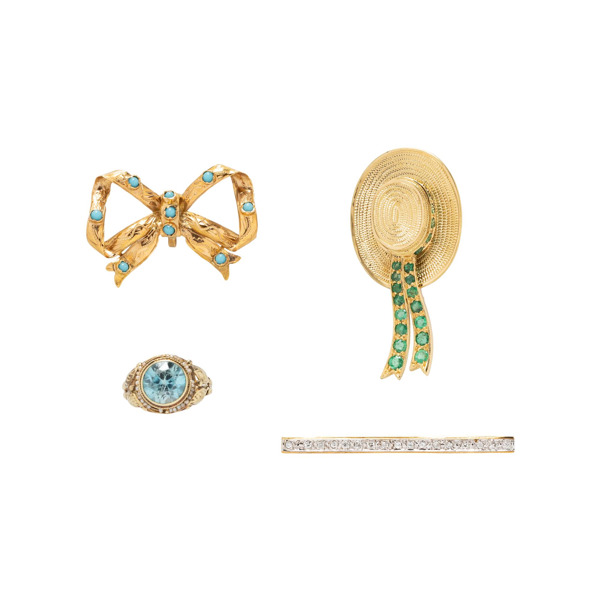 COLLECTION OF YELLOW GOLD AND MULTIGEM JEWELRY