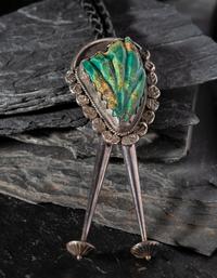 Silver and Carved Turquoise Leaf Bolo Tie