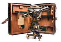 An English Oxidized Brass Transit Theodolite Length of scope 12 inches. — TROUGHTON & SIMMS, LONDON, RETAILED BY GEORGE FINDLAY & CO. LTD., CAPE TOWN, LATE 19TH CENTURY