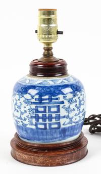 A Blue and White Chinese Ginger Jar Height overall 9 inches.