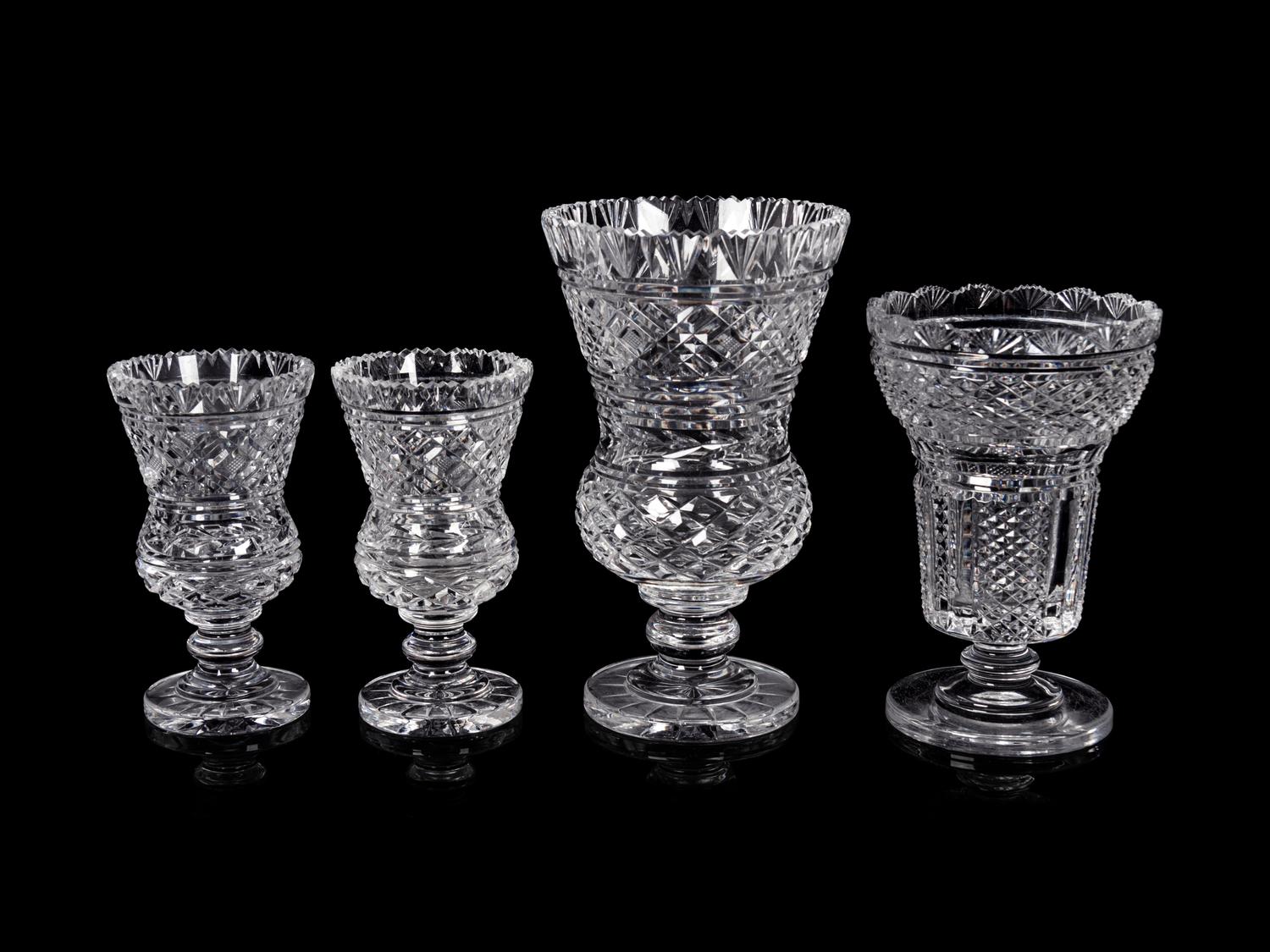 Four Waterford Cut Glass Vases