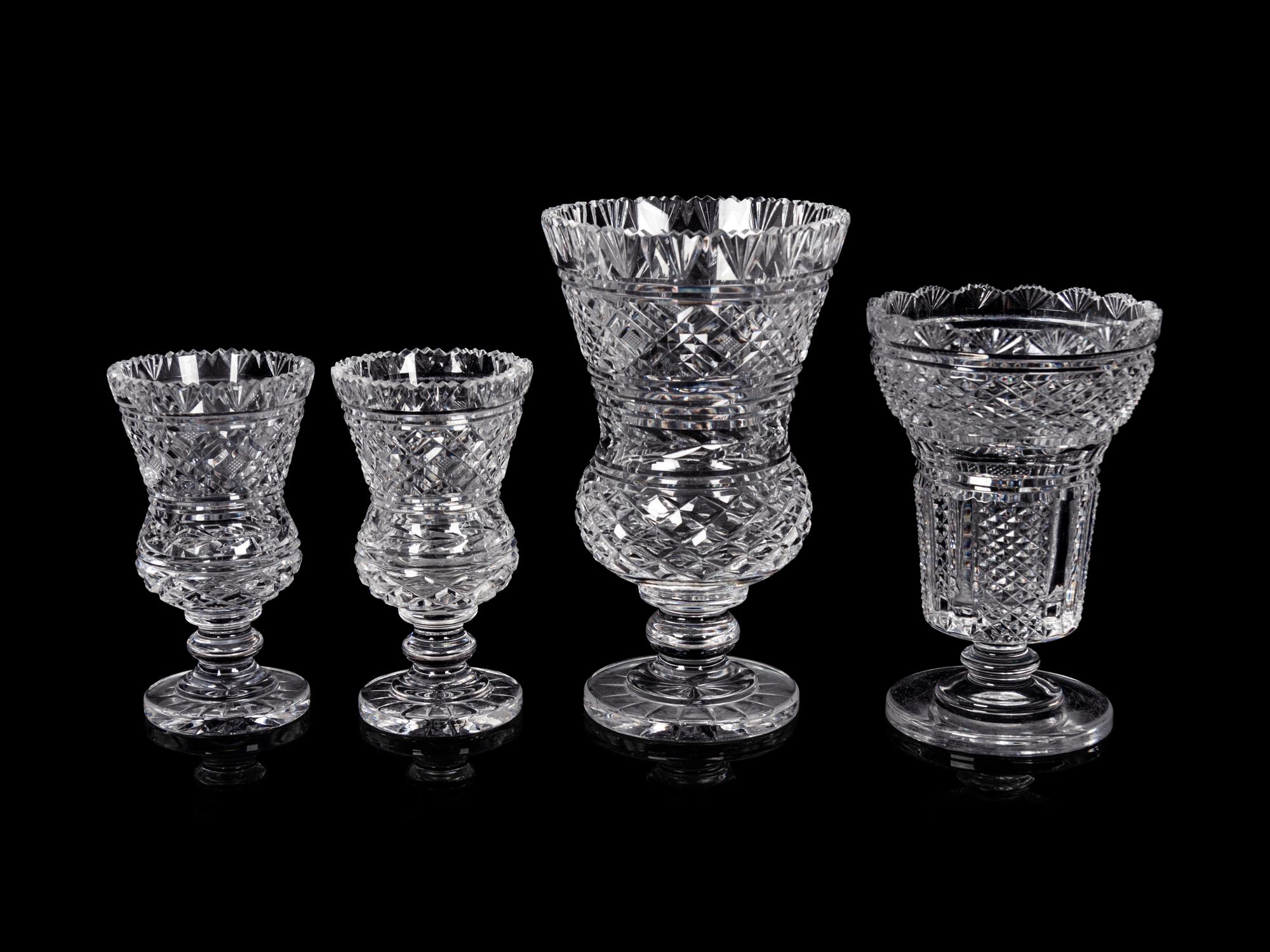 Four Waterford Cut Glass Vases