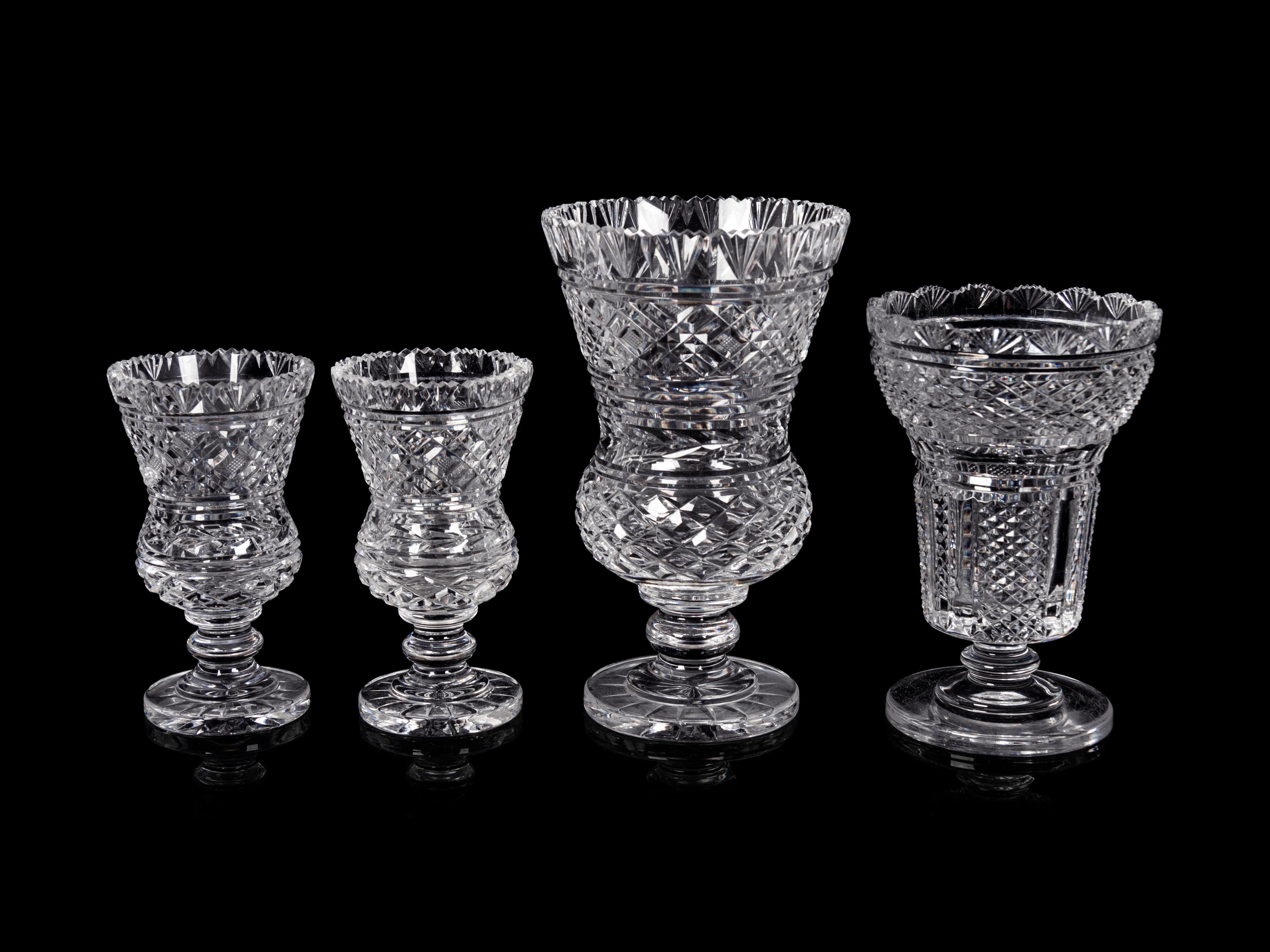 Four Waterford Cut Glass Vases