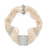 MULTISTRAND CULTURED PEARL AND DIAMOND CHOKER