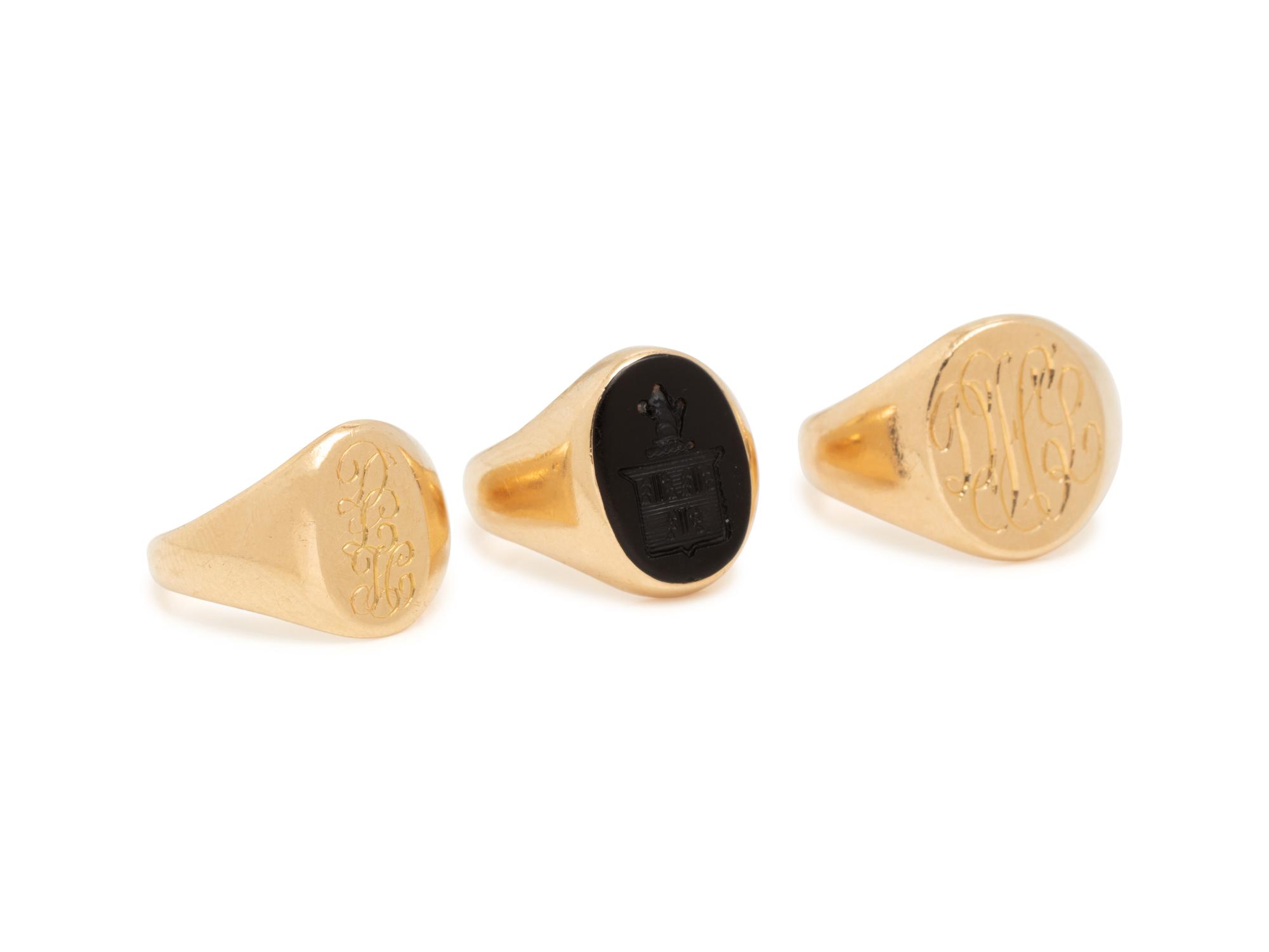 COLLECTION OF YELLOW GOLD SIGNET RINGS