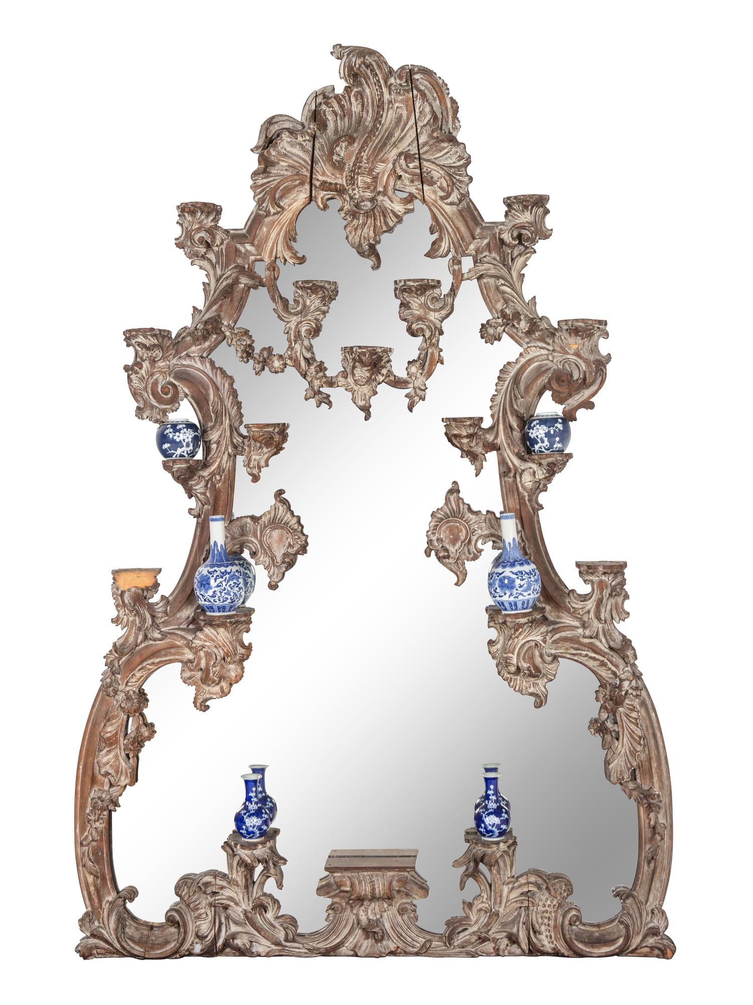 A George III Style Carved and Painted Overmantel Mirror
