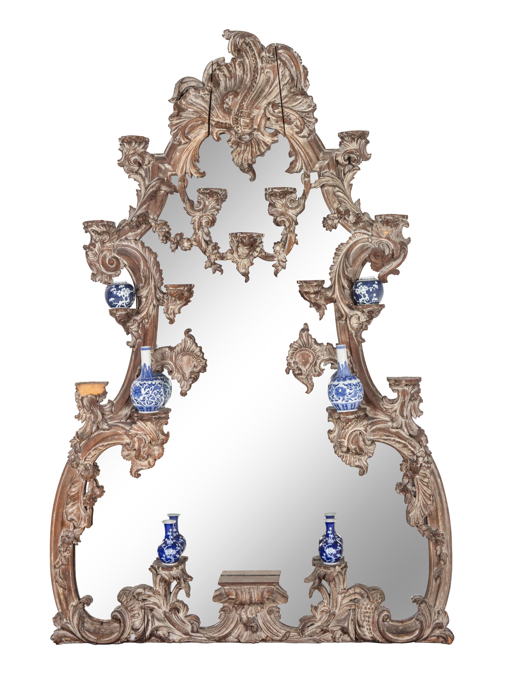 A George III Style Carved and Painted Overmantel Mirror