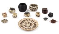 A Group of Fourteen Native American Woven Horse Hair Articles Diameter of largest 2 3/8 inches. — Various Makers, Tohono O'odham