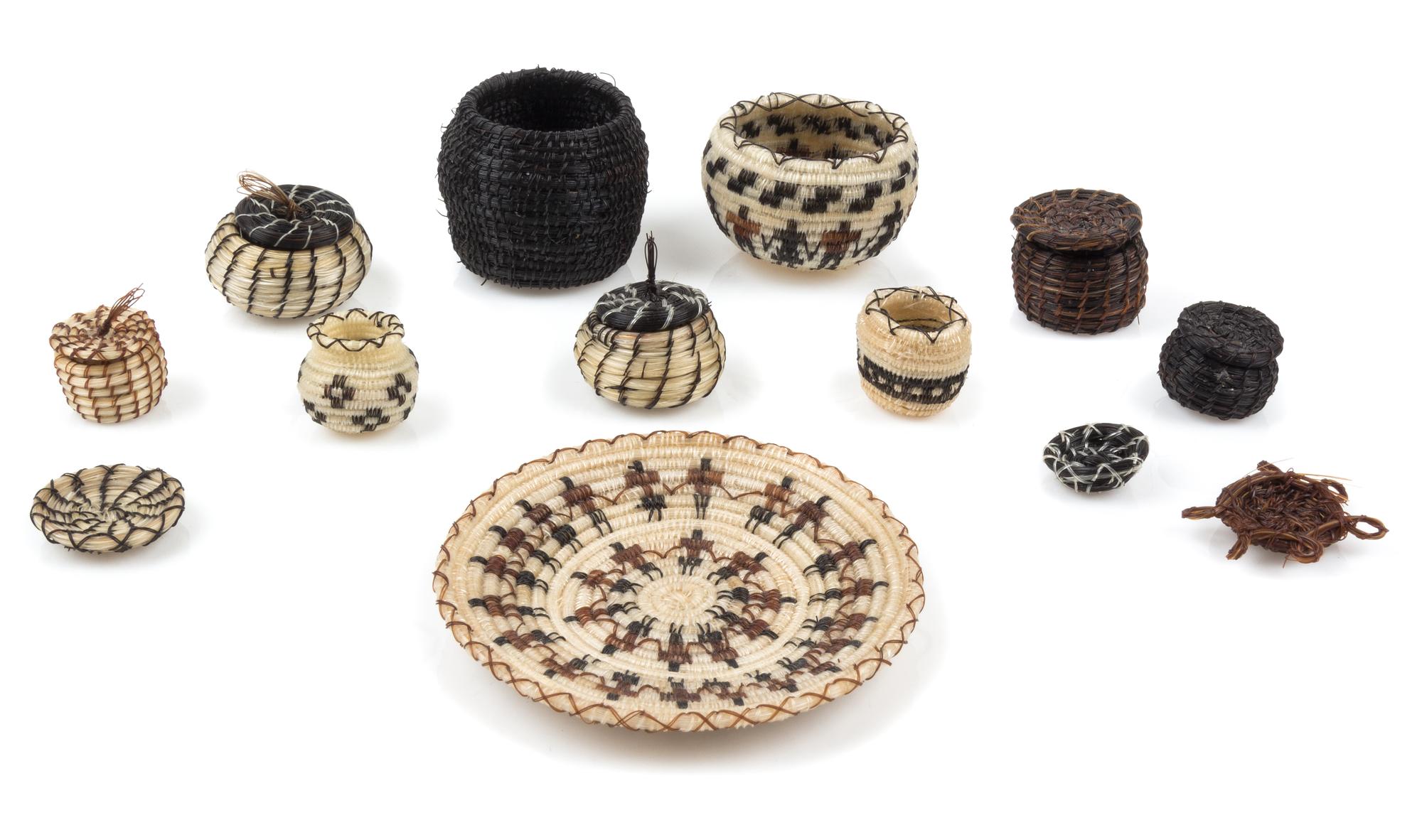 A Group of Fourteen Native American Woven Horse Hair Articles Diameter of largest 2 3/8 inches. — Various Makers, Tohono O'odham