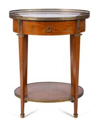 A Louis XVI Style Gilt Bronze Mounted Parquetry Marble-Top Side Table Attributed to Grosfeld House