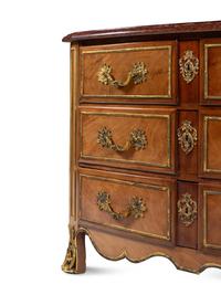 A Continental Gilt Bronze Mounted Mahogany Marble-Top Commode