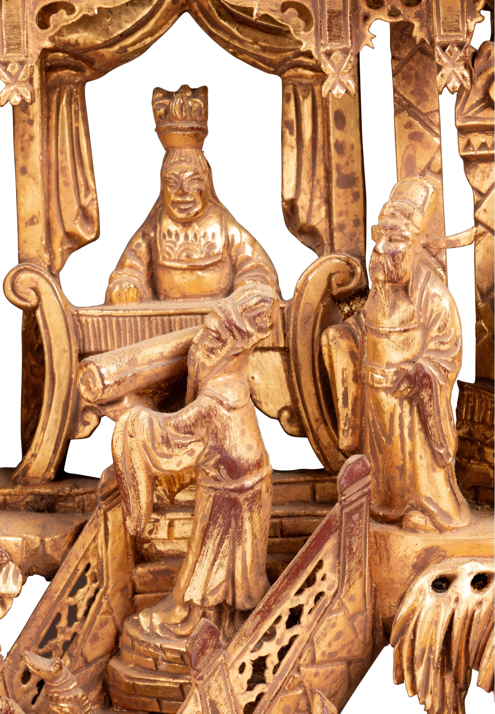 A Southeast Asian Pierce Carved Giltwood Panel