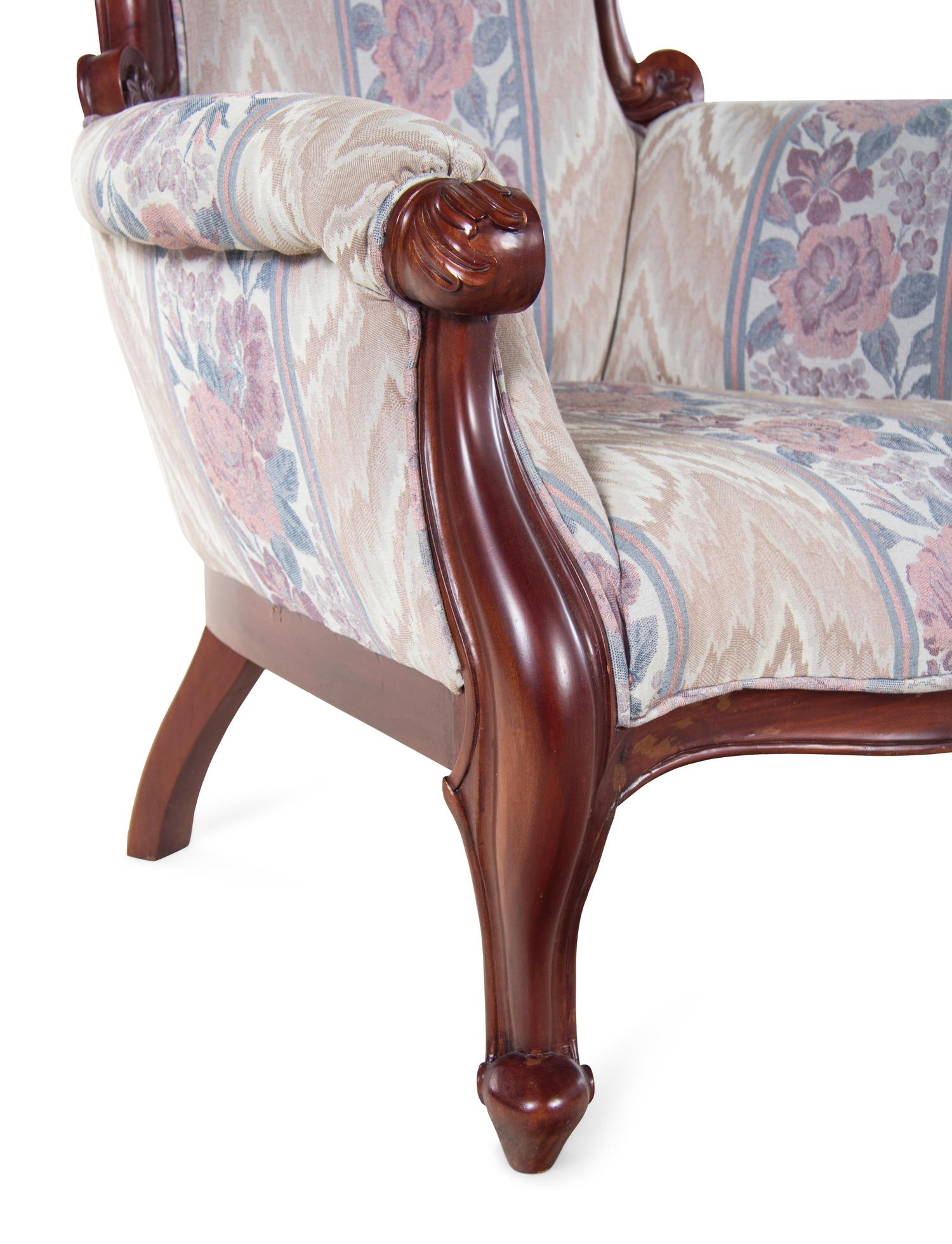 A Pair of Victorian Style Carved Walnut Armchairs
