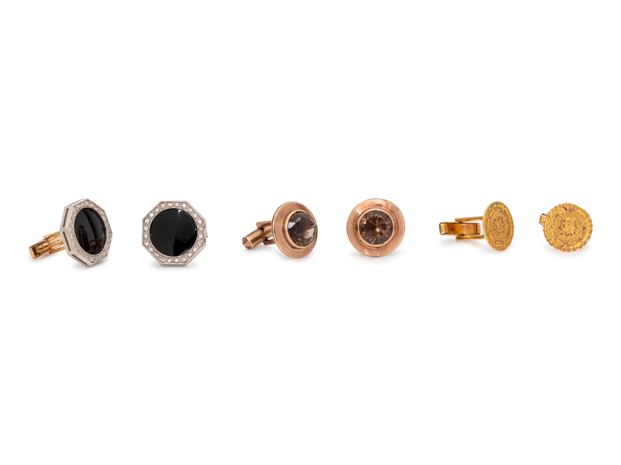A Collection of 14 Karat Yellow Gold and Multigem Cufflinks,
