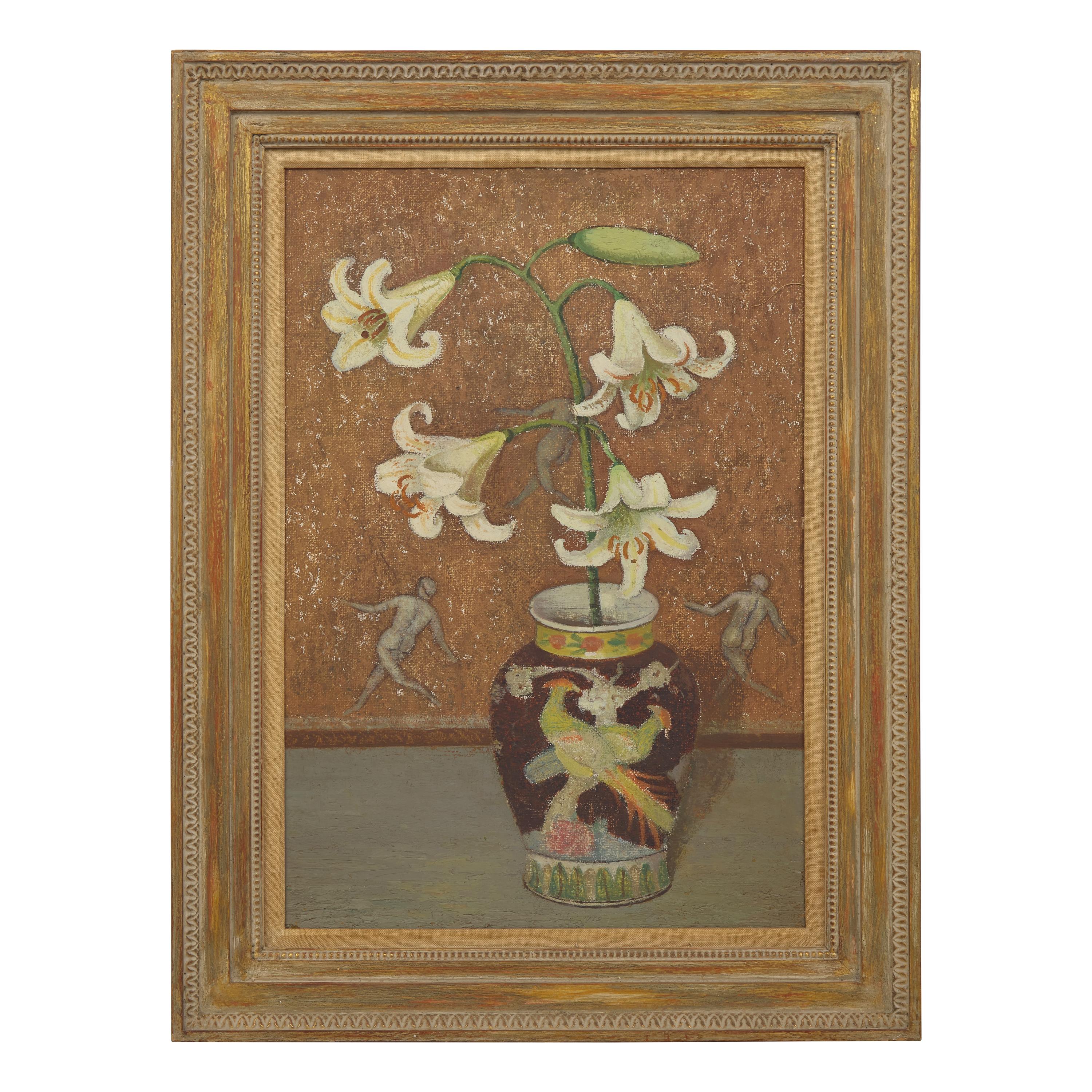 Emma Fordyce MacRae (American, 1887–1974) — Easter Lilly in Black Parrot Vase