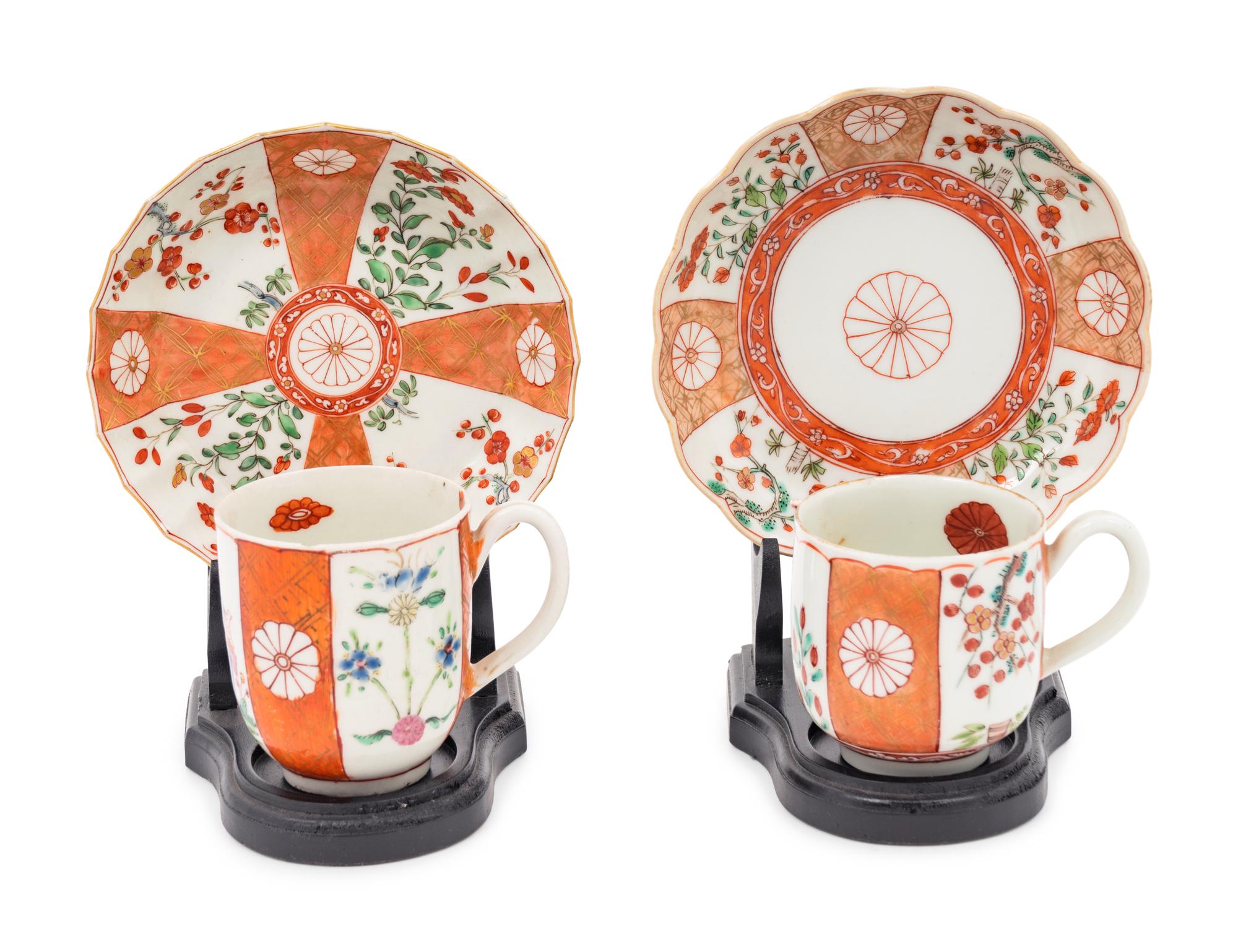 A Pair of Japanese Porcelain Teacups and Saucers