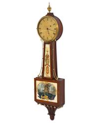 A Federal Style Mahogany and Verre Eglomise Banjo Clock