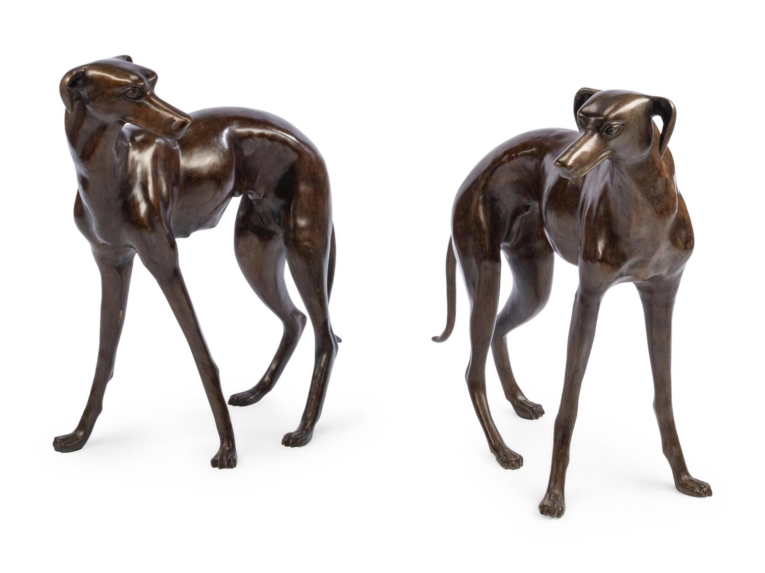 A Pair of Bronze Whippets