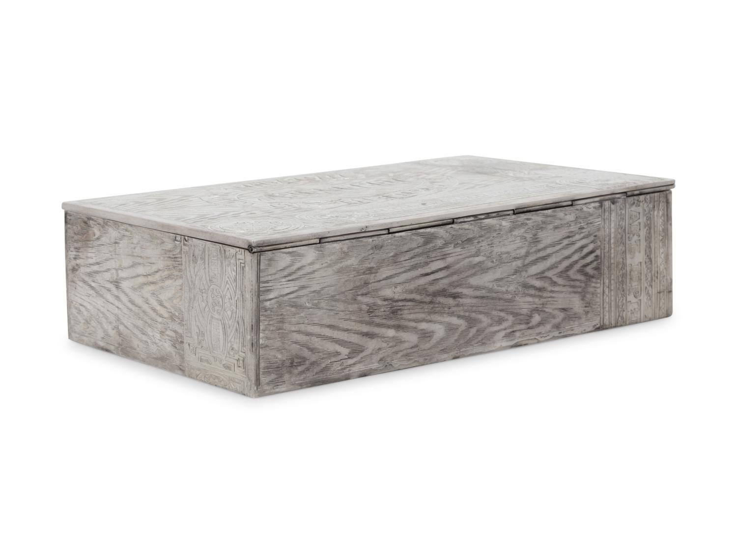 A Russian Silver Trompe l'Oeil Table-Top Cigarette Box