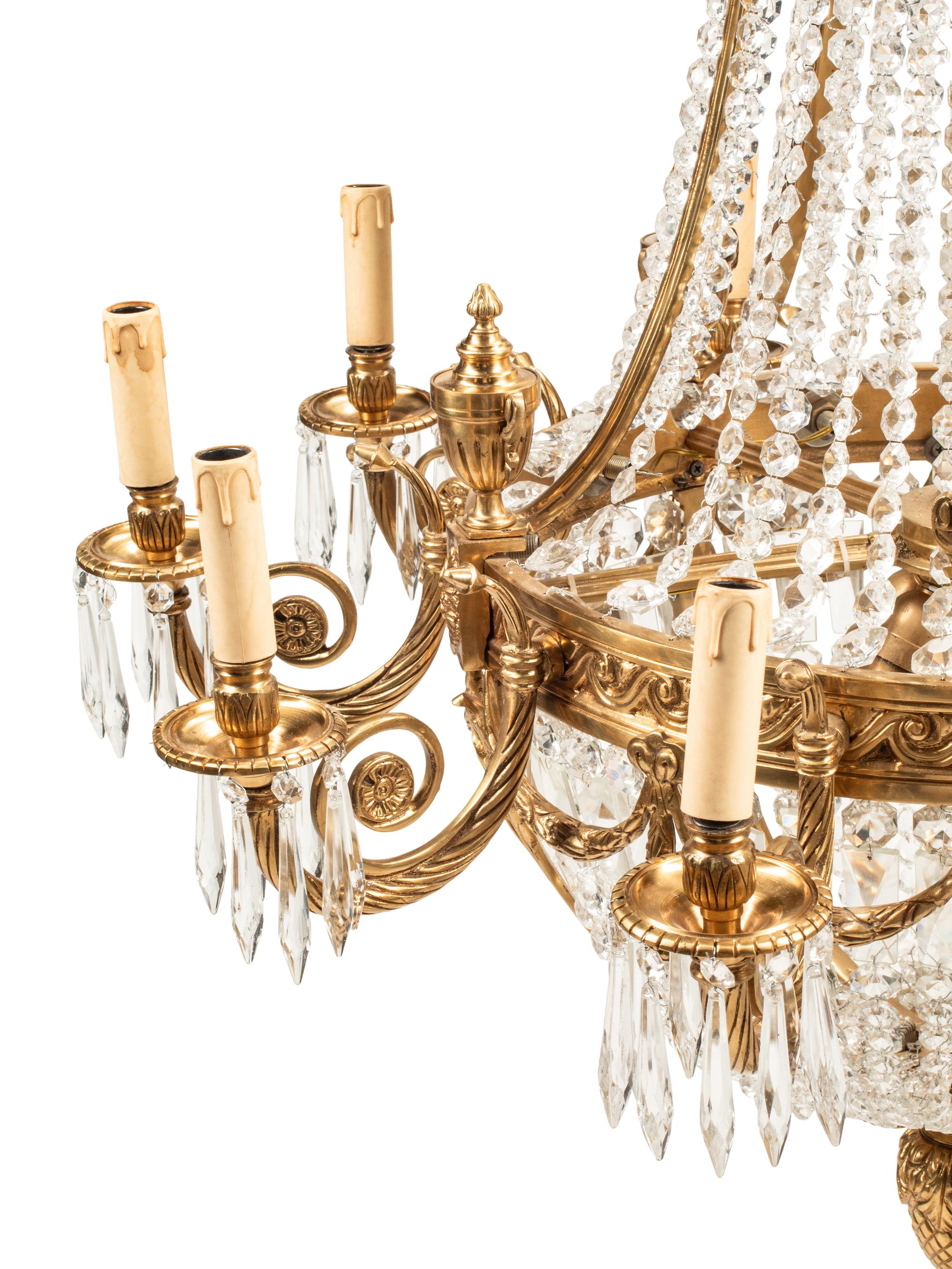 A French Neoclassical Style Gilt Bronze and Glass Ten-Light Chandelier