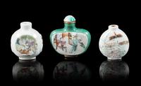 Three Famille Rose Porcelain Snuff Bottles Height of tallest overall 2 1/2 inches. — 19TH CENTURY